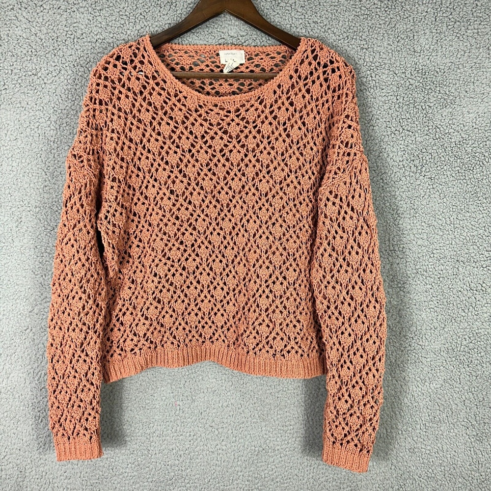 Artelier Nicole Miller Sweater Women Medium Crochet Open Knit Boho Indie Cottage
